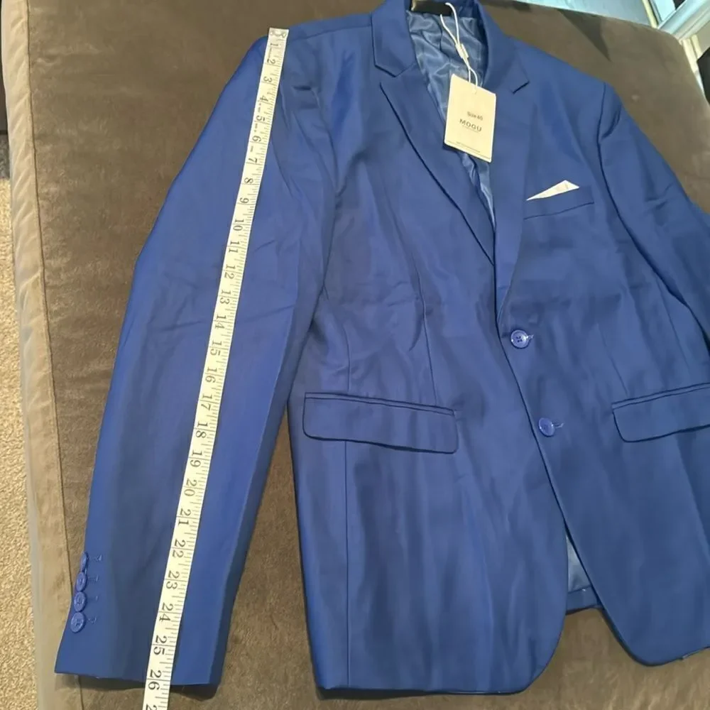 Men’s Mogu Blue 3 Piece Suit TwoButton Notched Lapel Size 40 Jacket 36 Pants NWT